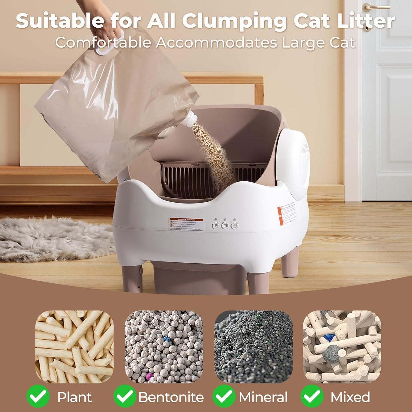 Self Cleaning Litter Box, Automatic Cat Litter Box with APP Control, Odor-Free Waste Disposal Includes Trash Bags, Large Waste Bin, Open-Top, for Multiple Cats