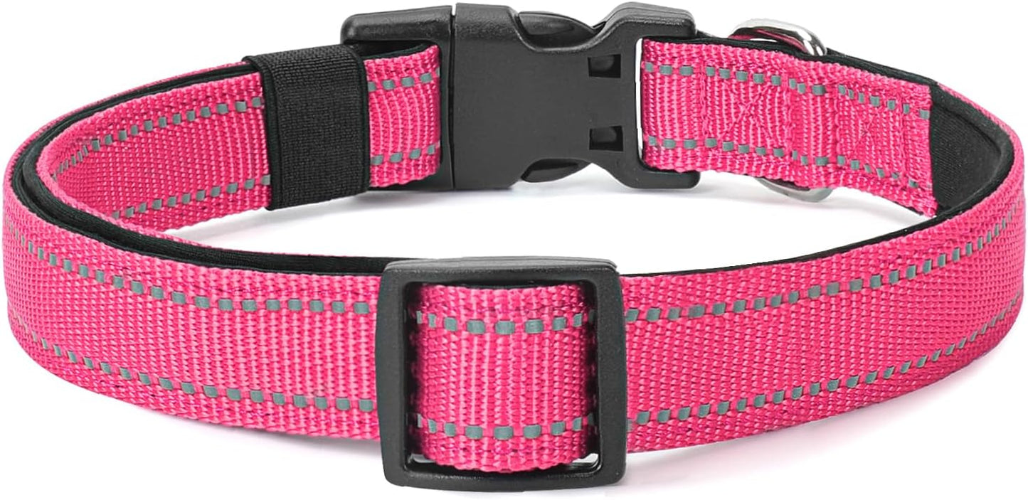 Reflective Dog Collar Padded with Soft Neoprene Breathable Quick Release Basic Dog Collars for Large Dogs Hot Pink Girl