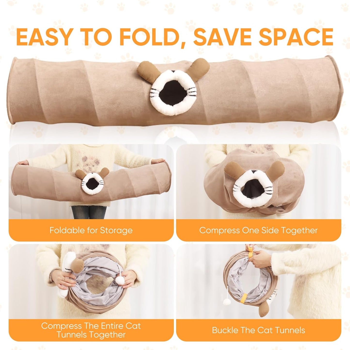 Collapsible Cat Tunnel Straight Tube for Indoor Cats & Kittens Large Foldable Play Cave Toy with Hanging Ball & Peek Hole,Ideal for Rabbits, Ferrets, Puppies & Small Pets