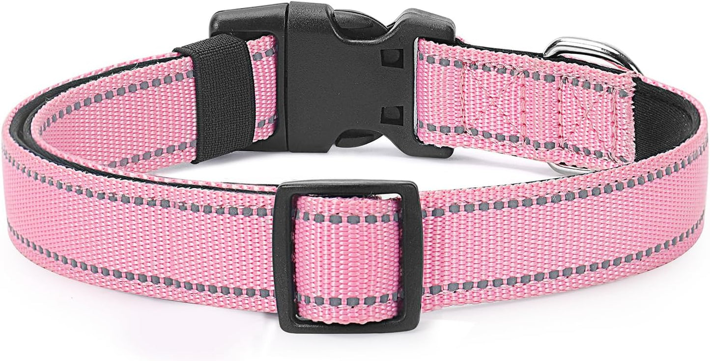 Reflective Dog Collar Padded with Soft Neoprene Breathable Quick Release Basic Dog Collars for Puppy Small Dogs Pink Girl