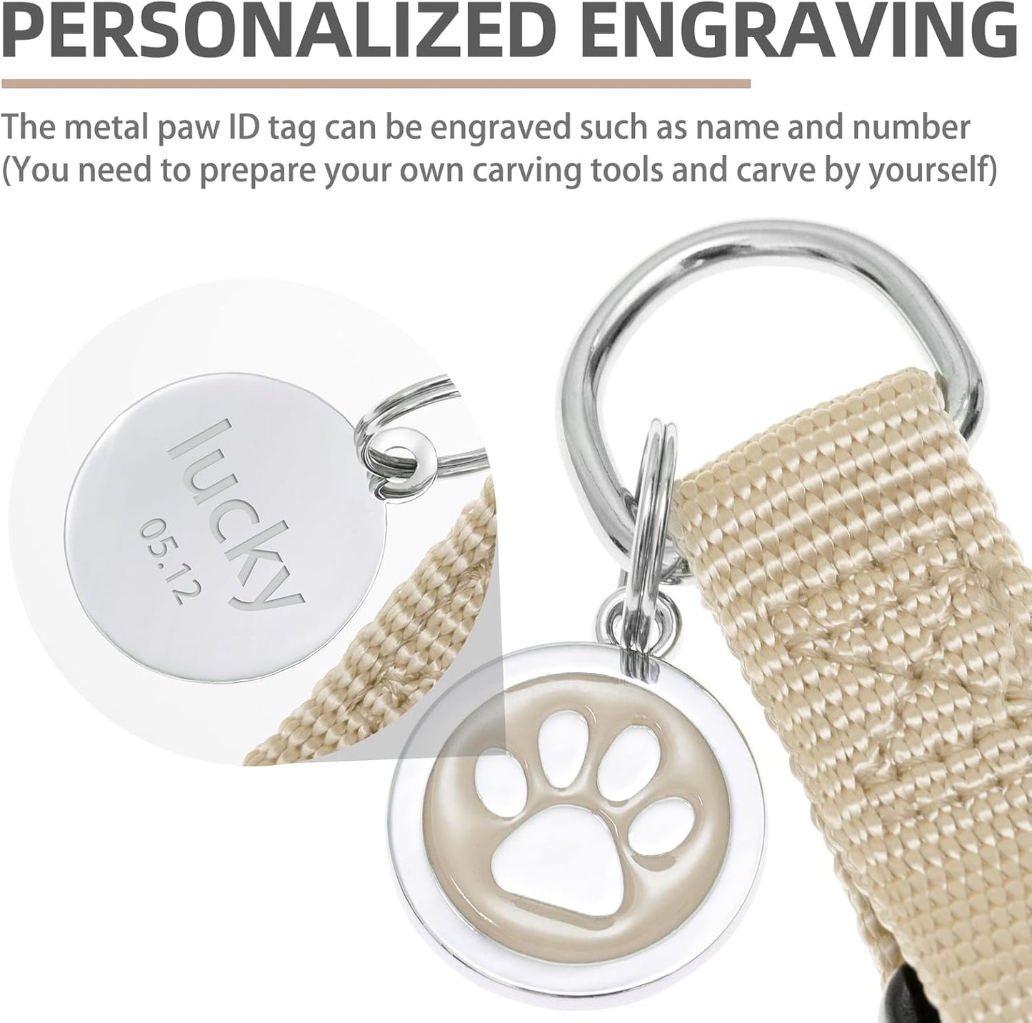 PUPTECK No Pull Dog Harness Soft Adjustable Basic Nylon Step in Puppy Vest Outdoor Walking with ID Tag and A-ir Tag Case, Cream, S