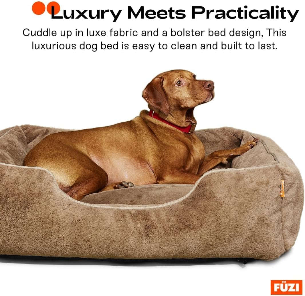 FUZI Luxury Aesthetic Dog Bed with Extra Cover for Medium Dogs, Washable Pet Couch, Pet Bed with Sides, Non-Slip Bottom, Soft & Durable Calming Dog Bed, Faux Fur, Medium 31.75x23.6x9.5 Soft White