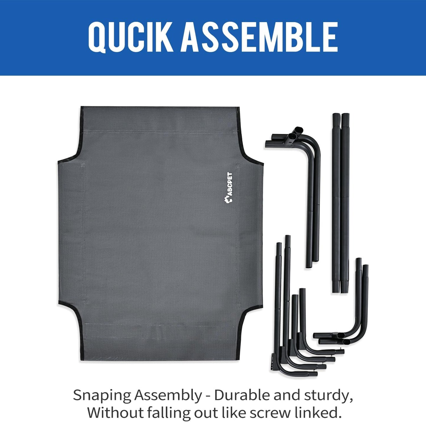 Elevated Dog Beds Extra Large Raised Dog Cots Outdoor Dog Bed Waterproof Pet Cots Stable and Easy Assembly, Teslin Fabric with 1.2mm Thick Iron Frame, Breathable, Ultra-Sturdy,Grey, 54*37*8.7