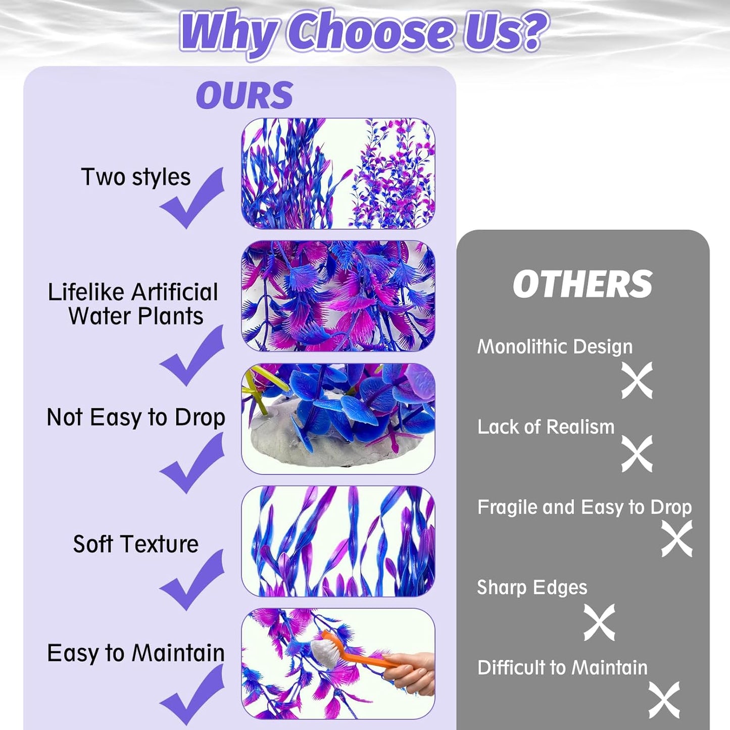 Hamiledyi Tall Aquarium Plants 23 Inches - Fish Tank Decorations, Artificial Green Water Plants Grass Cluster, Soft Plastic Fake Decor 2PCS(Purple Style C)