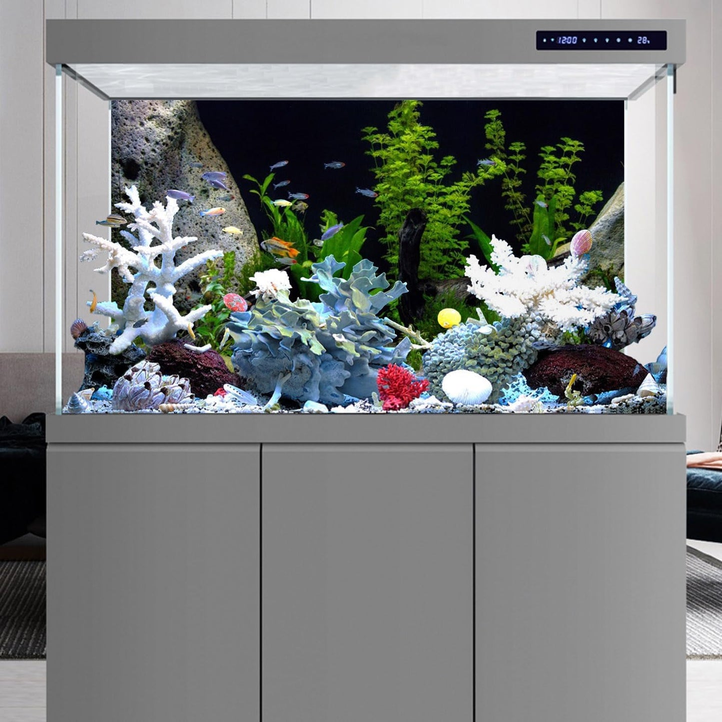 AWERT Vinyl Underwater Aquatic Plant Fish Tank Background Stone River Bed & Lake Aquarium Background 48x20 inches