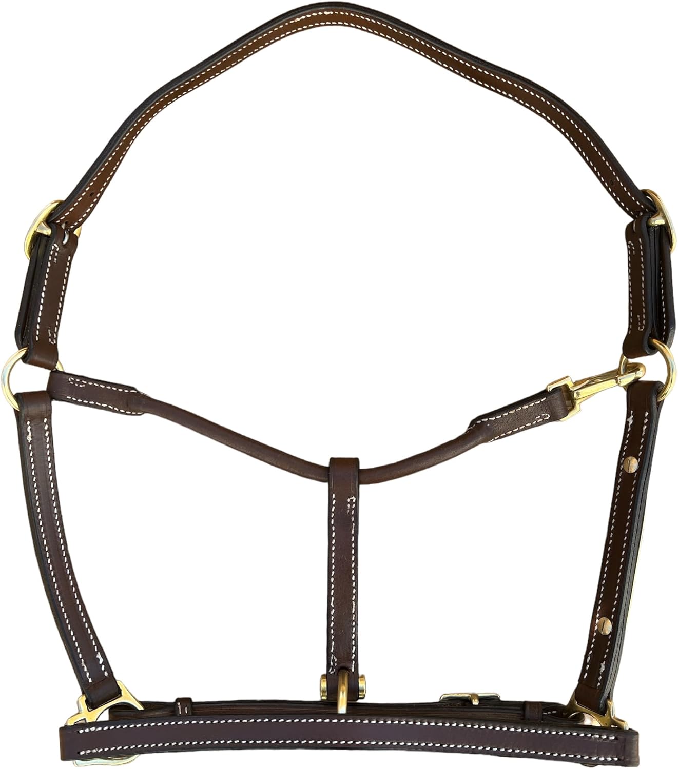 Leaders 3/4" Leather Halter for Horses with Customized Engraved Name Plate Brown Leather with Solid Brass Hardware