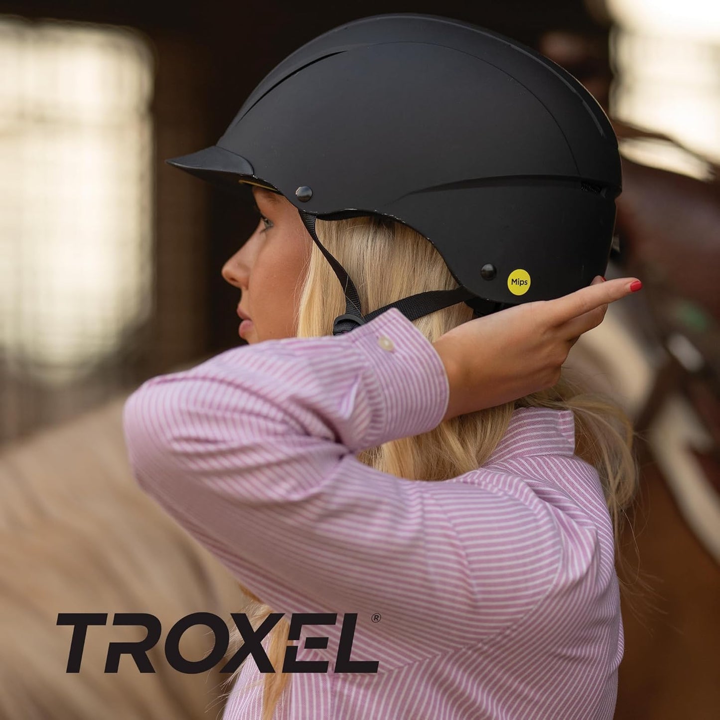 Troxel Spirit MIPS Technology Full Coverage Horse Riding Helmet, Horseback Riding Gear for Equestrians, Large (7-3/8-7-3/4), Black Duratec