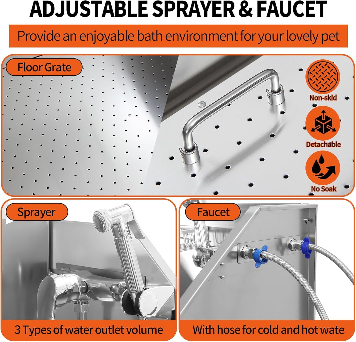 Dog Washing Station 38'' Stainless Steel Pet Grooming Tub for Large Dogs Over-Size Professional Dog Grooming Bathtub Station Wash Shower Sink Pet Grooming Bathtub Station,Left Door