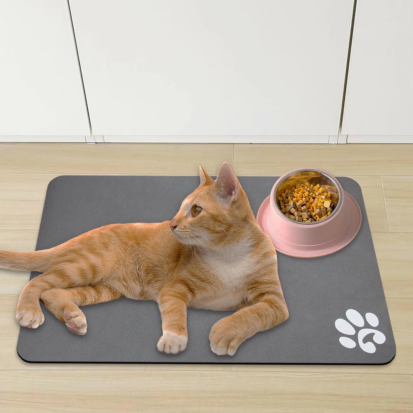 YCT Pet Cat Food Mats - Non-Slip Super Absorbent, 18.1 x 11.8 inches, Dark Grey