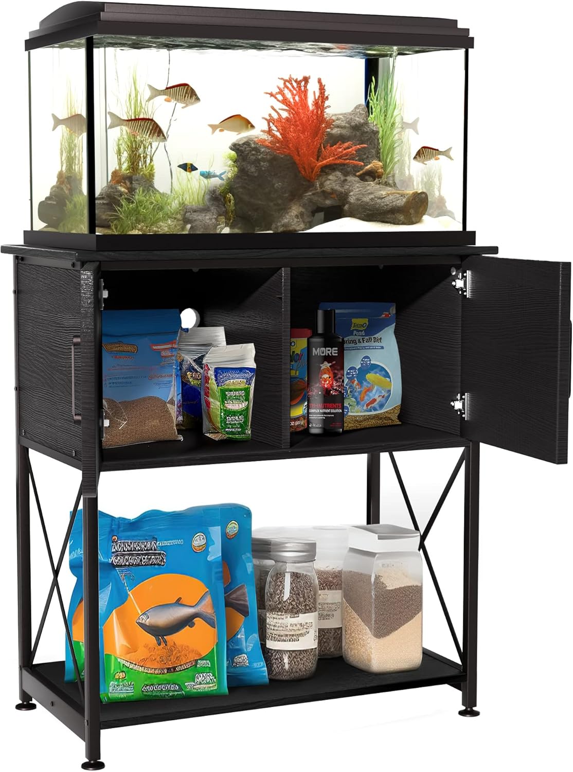 20-29 Gallon Aquarium Stand Metal Frame Fish Tank Stand with Cabinet Storage, for 20 Gallon Long Aquarium,30.7" L*16.5" W Tabletop,330LBS Capacity Black PG01YGB