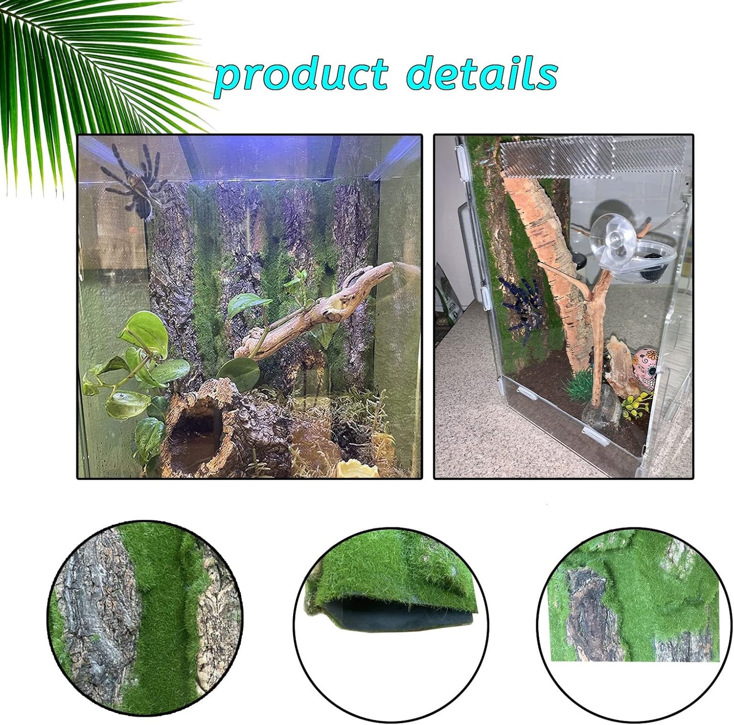 kathson Reptile Cork Terrarium Background Decor,Habitat Fitting Bark Backdrop Wall Artificial Moss 3D Aquarium Panel for Lizard Gecko Tortoise Spider Bearded Dragon Chameleon Snake Amphibian(2Pcs)