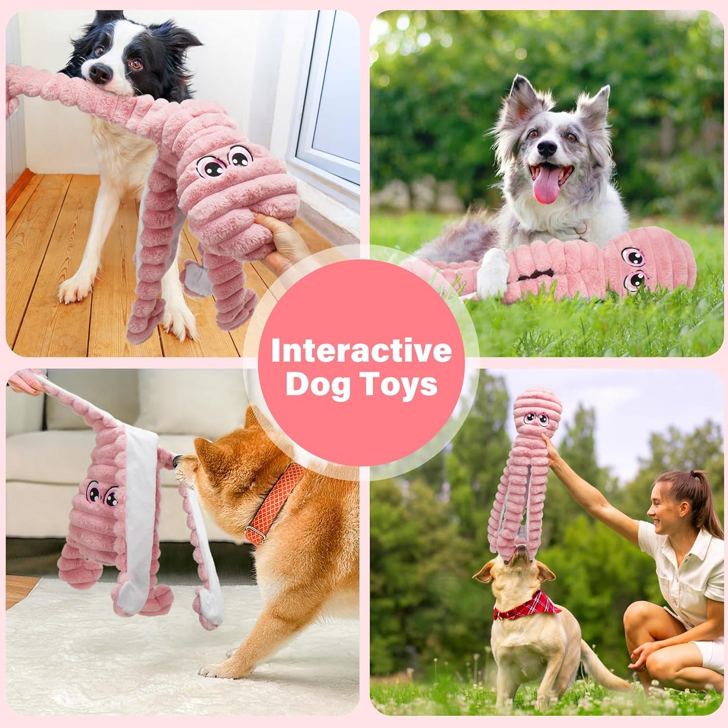 Prime Pets Squeaky Dog Toys for Large Dogs, 27” Extra Large Plush Octopus Dog Toy to Keep Them Busy, Interactive Chew Toy for Small Medium Large Dogs, Tug of War Pet Toy, Pink