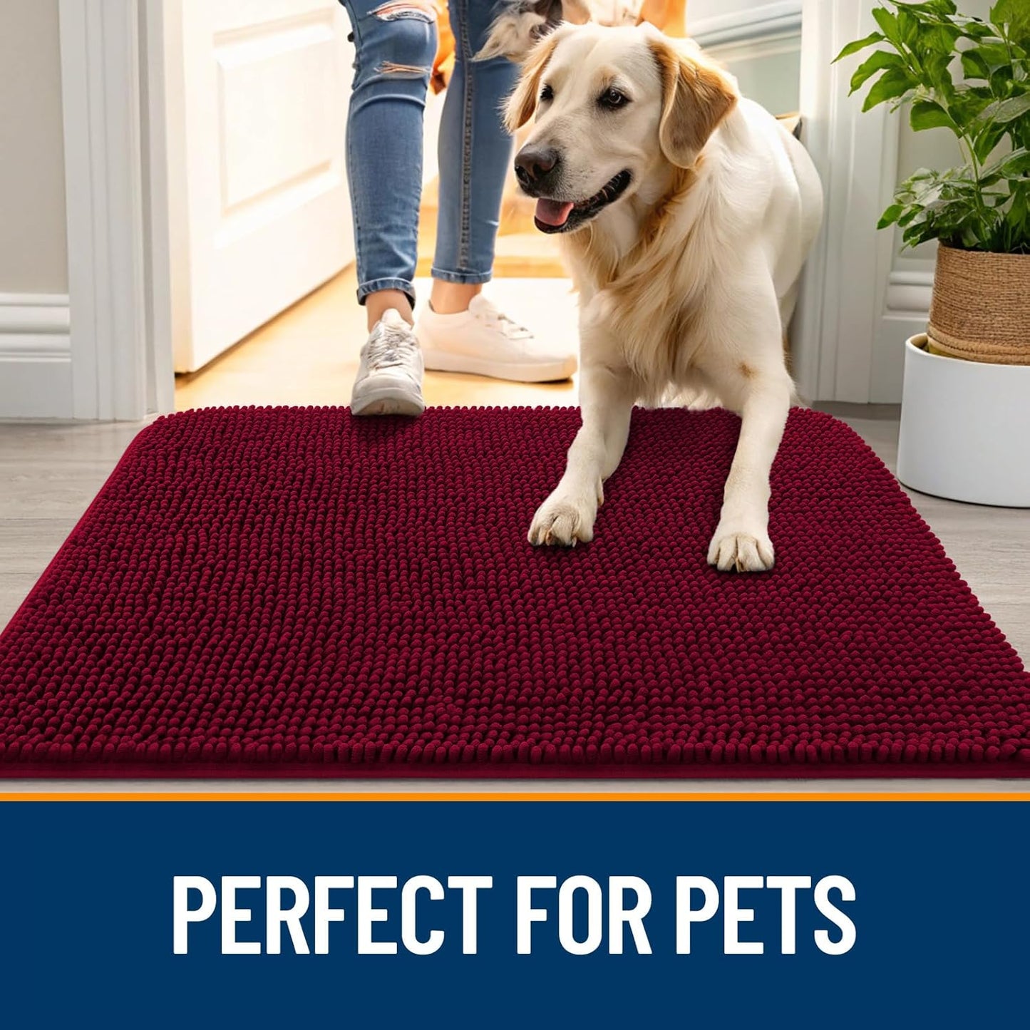 OLANLY Dog Door Mat for Muddy Paws 59x24, Absorbs Moisture and Dirt, Absorbent Non-Slip Washable Doormat, Quick Dry Chenille Mud Mat for Dogs, Entry Indoor Entryway Carpet for Inside Floor, Burgundy