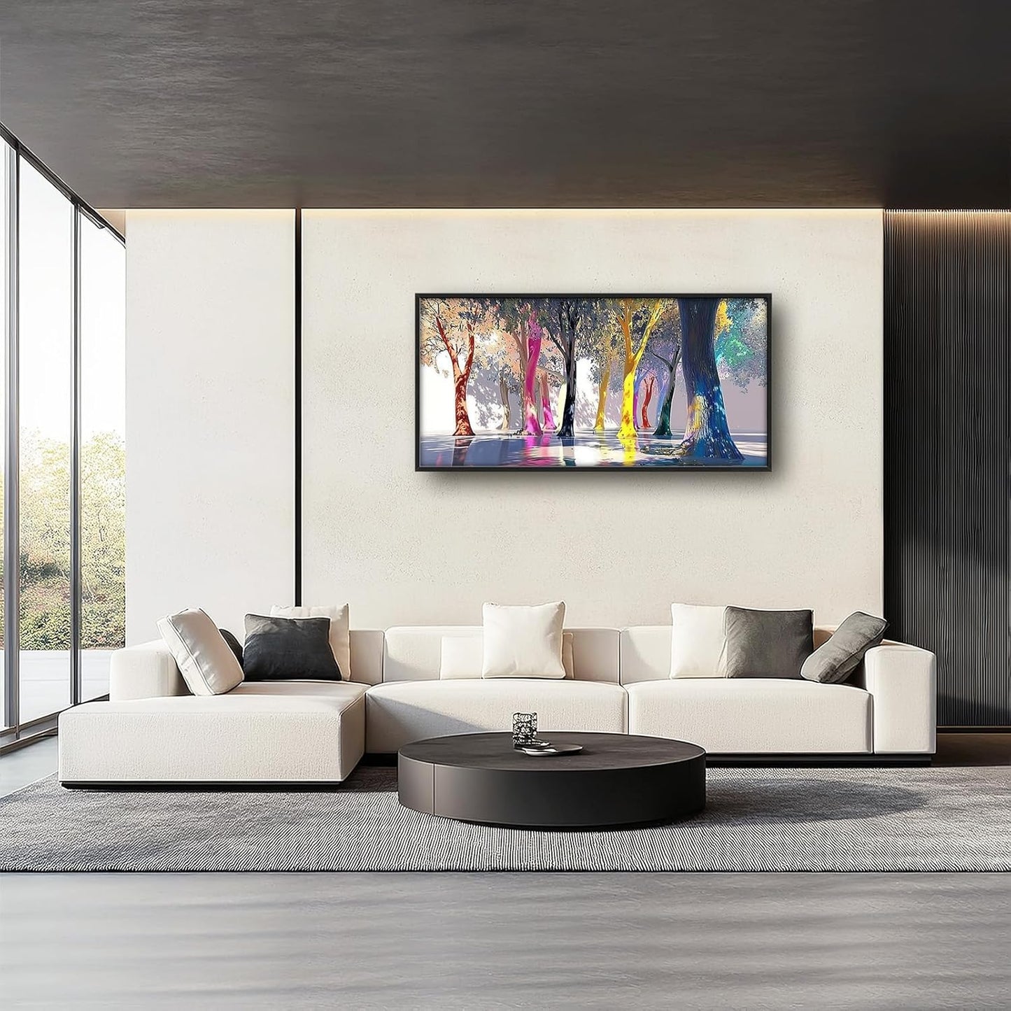 Framed Large Trees Wall Art for Living Room, Oversized Abstract Forest Wall Decor Colorful Nature Canvas Painting Modern Artwork Home Decoration for Living Room Bedroom Dining Room Office 60"x30"