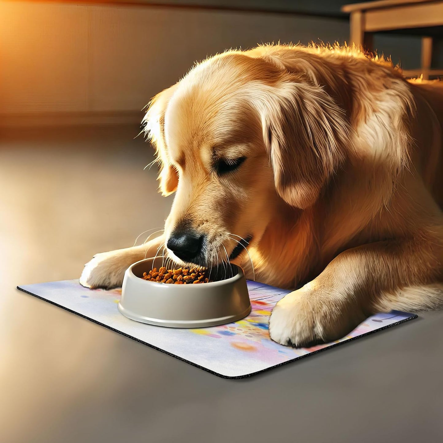 Lunarable Watercolor Flower Pet Mat for Food and Water, Flowers in Soft Colors Dreamy Abstract Colorful Blurred Display, Non-Slip Rubber Mat for Dogs and Cats, 18" X 12", Orange Purple