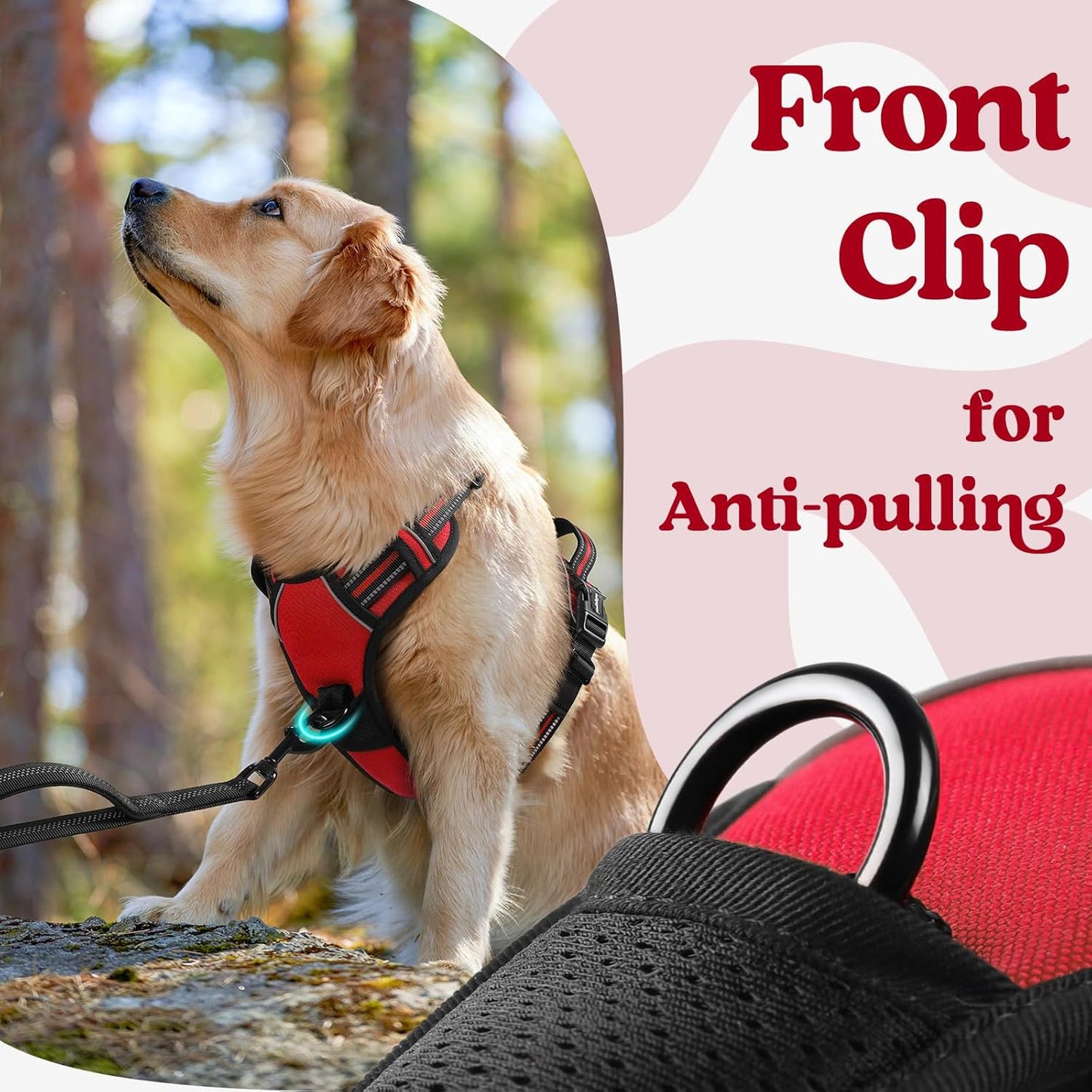 rabbitgoo Dog Harness for Large, No Pull Pet Harness with 3 Buckles, Adjustable Soft Padded Vest with Control Handle, Walking Reflective Pet Vest for Extra Large Dogs, Red, XL