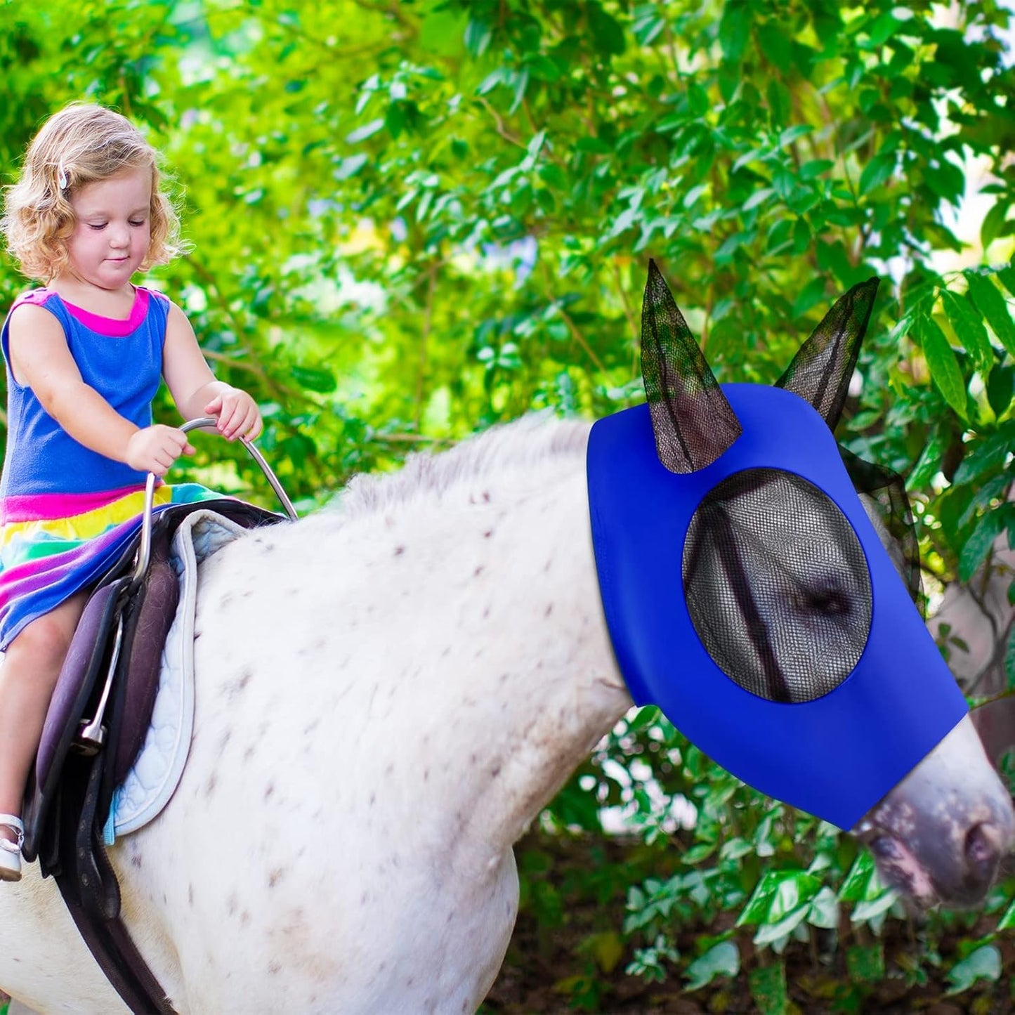 Frienda 4 Pcs Horse Fly Masks with Ears Head Fly Masks for Horses Smooth Elastic UV Protection Cover from Summer Insect Pests(Medium,Purple, Blue, Pink, Black)