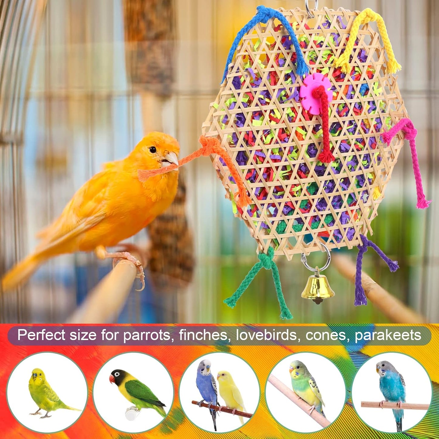 Bird Parrot Toys,2 Pack Bird Hanging Foraging Shredder Toys for Small Medium Small Bird Conure Cockatiel Parrotlet Lovebird Budgie