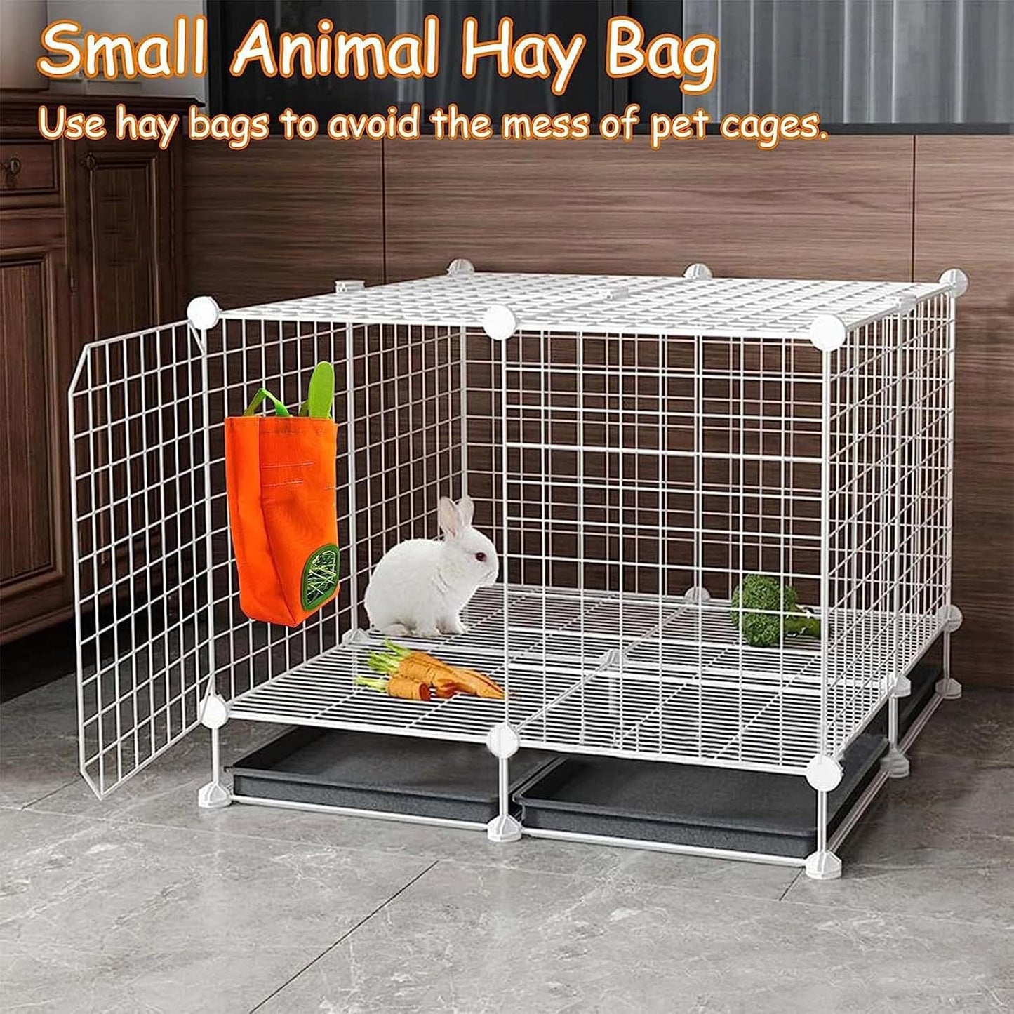 GKYZBB Rabbit Hay Feeder Bag for Cage Guinea Pig Timothy Hay Dispenser Storage Manger Hanging Large Less Waste for Bunny(Carrot)
