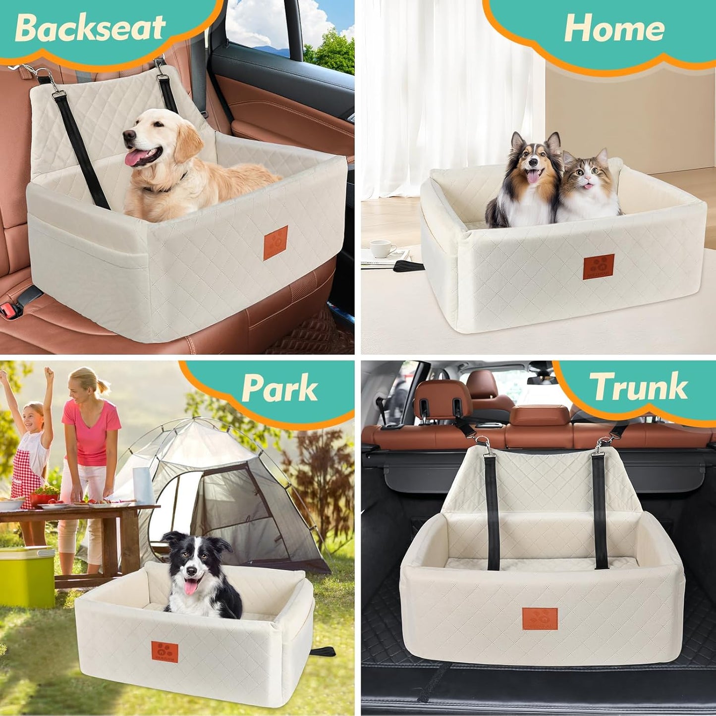 Dog Car Seat for Large Medium Dogs,Washable Pet Carseat Under 55 lbs or 2 Small Dogs,Dog Booster Seat Travel Bed with Thick Cushion,2 Safety Leashes