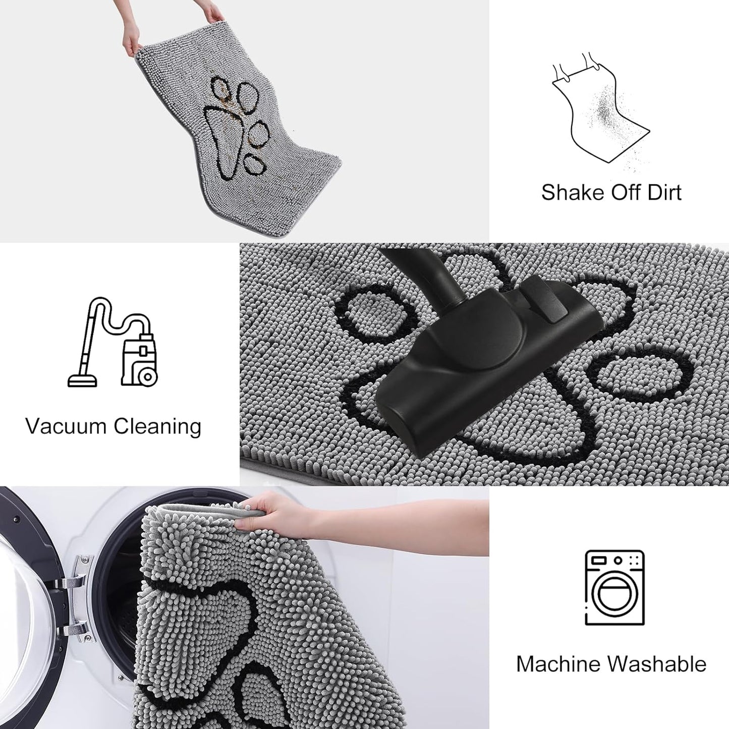 Smiry Dog Door Mat for Muddy Paws, Absorbent Dirt Trapper Non Slip Quick Dry Washable Chenille Mat for Mud Dogs, Entry Rug for Indoor and Outdoor (40x32 Inches, Grey)