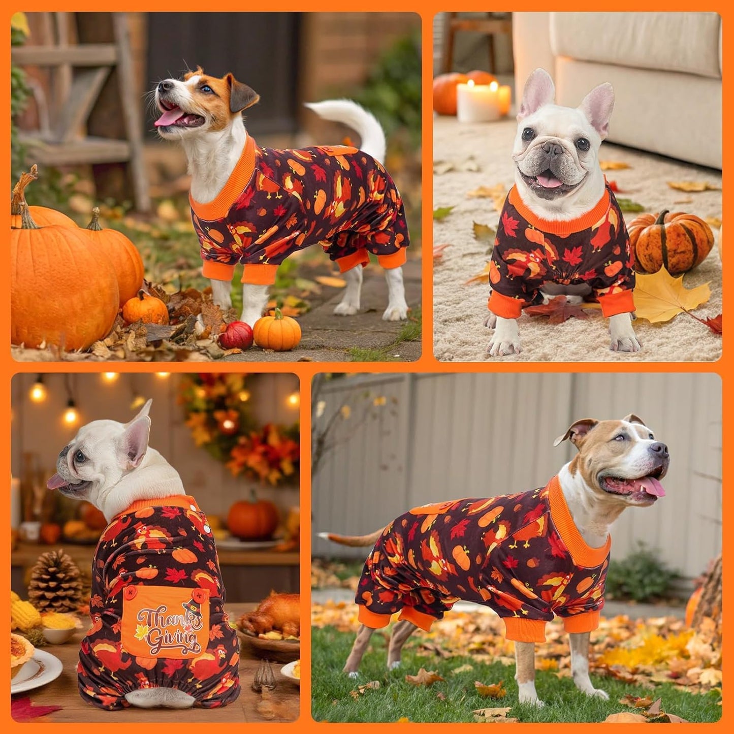 BEAUTYZOO Dog Thanksgiving Pajamas Small Sized Dog, Fleece Funny Ghost Pumpkin Costumes for Dogs, Soft Stretchable Doggy Onesie with Feet, Pet Apparel Clothes for Small Dogs Boy Girl, Orange S