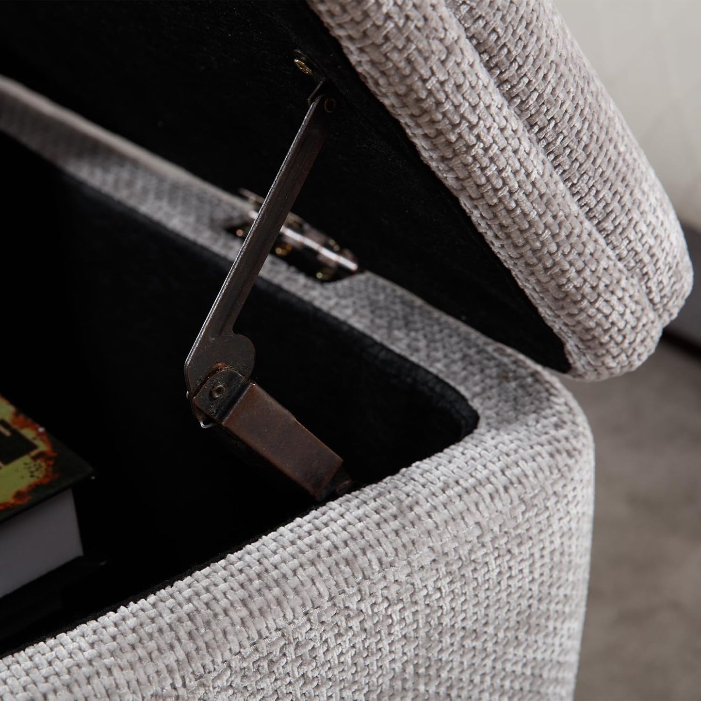 Wavy Ottoman Storage Bench Multi-Functional Narrow Entryway Bench Elegant End of Bed Bench with Storage and Safty Hinge for Living Room Entryway Hallway Bedroom Boutique, Grey