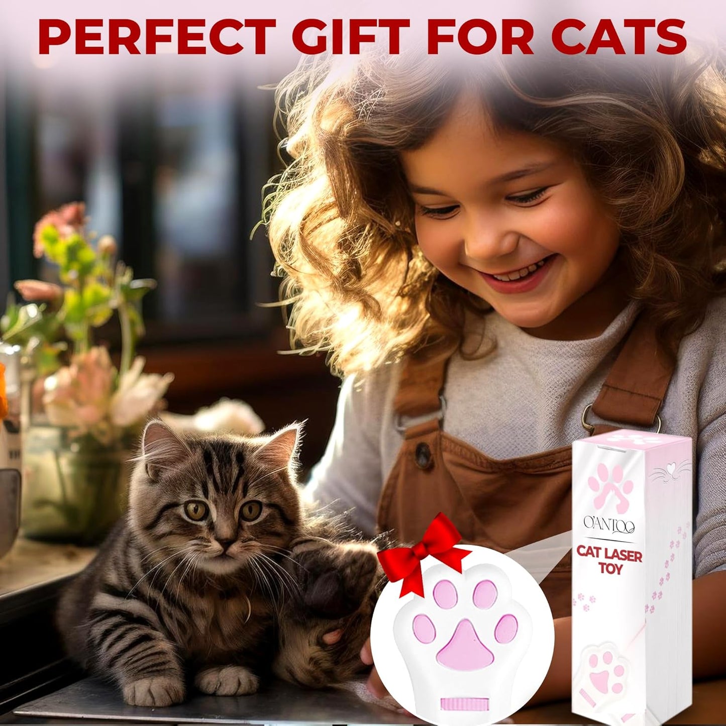 O'ANTOO Cat Toy - Dog Toy | Wall Image Projector | Indoor Interactive Cat Toy with 5 Different Designs | Ideal for Dog, Cat, Kitten, Puppy (White)
