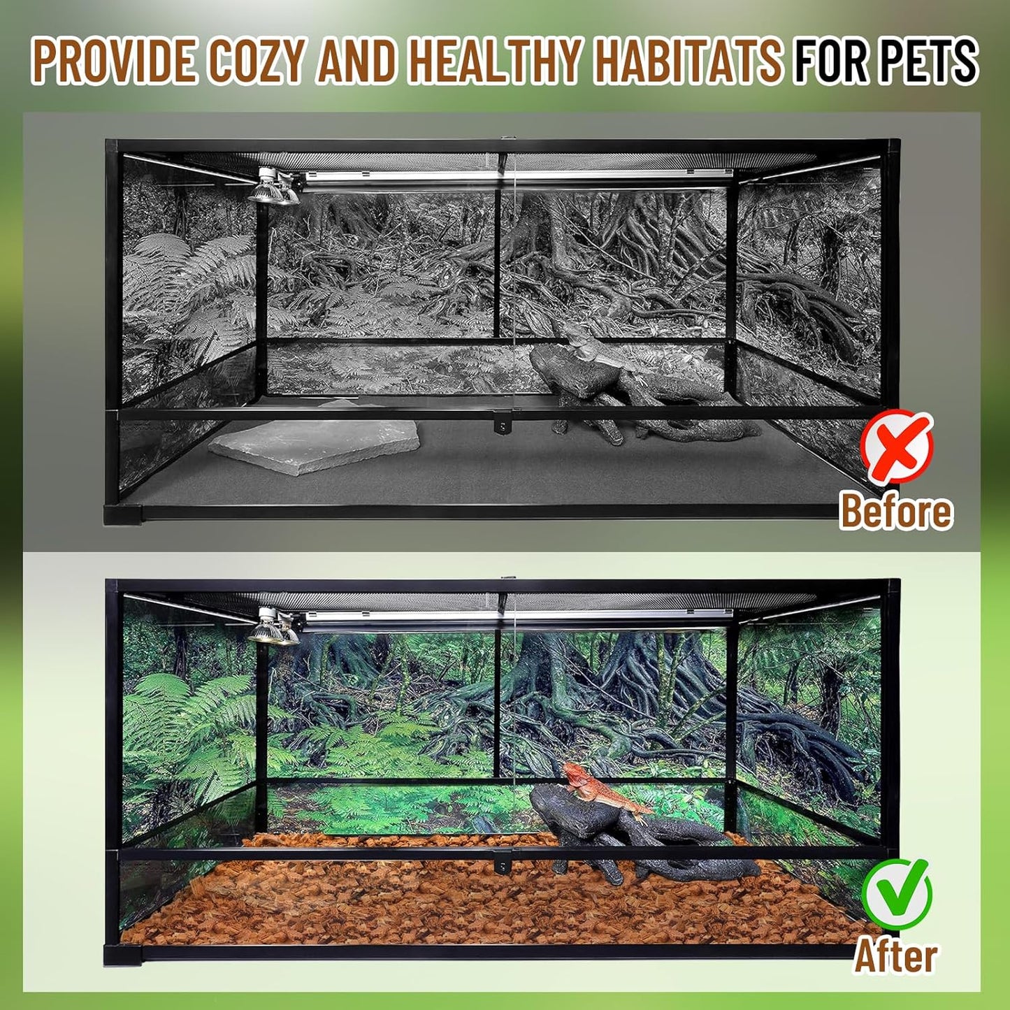 Riare 10LB Coconut Chip Substrate for Reptiles, 72 Quart Coconut Fiber Substrate Coco Chips Substrate Coconut Husk Bedding for Snakes, Tortoises, Ball Python, Bearded Dragon, Geckos, Lizards, Frogs