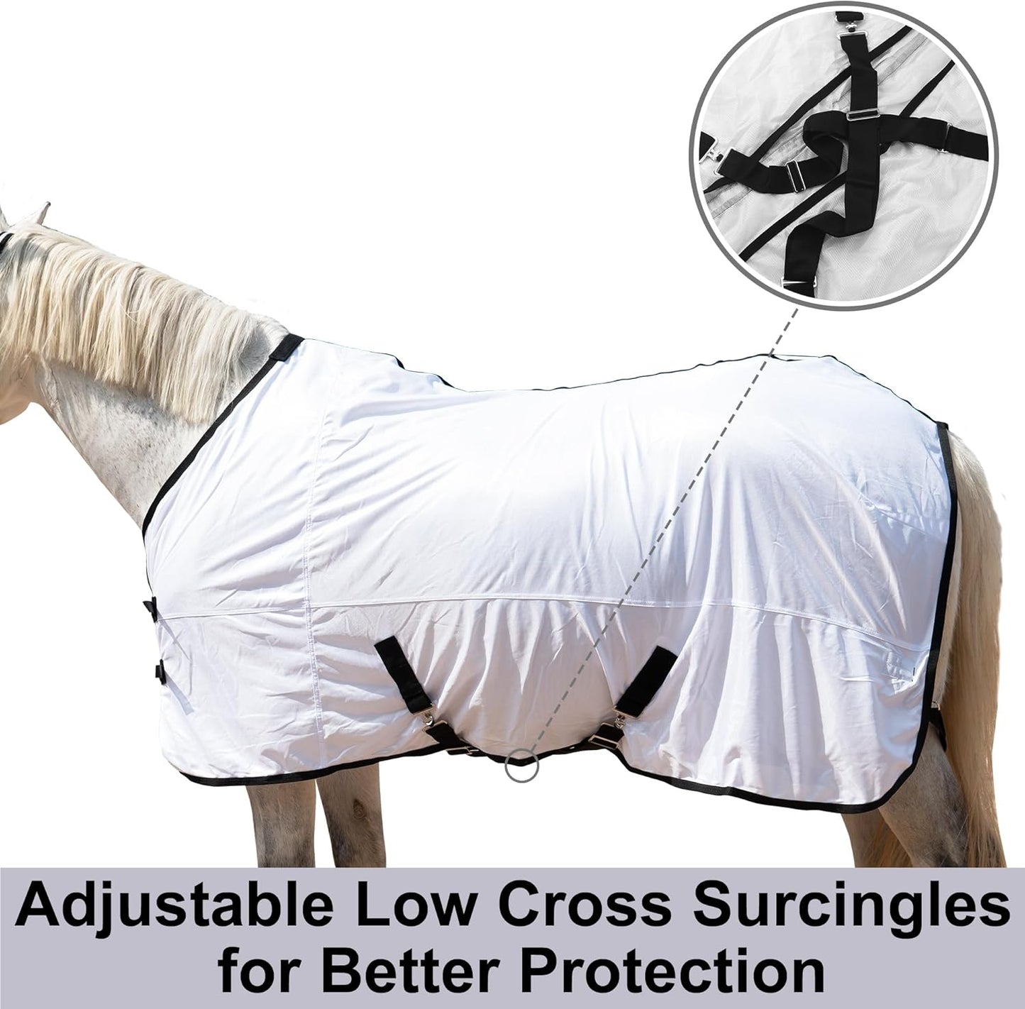 Horse Fly Sheet Equine Summer Sheets, Comfy Mesh Bug and Mosquito Protection Standard Neck - White 75"