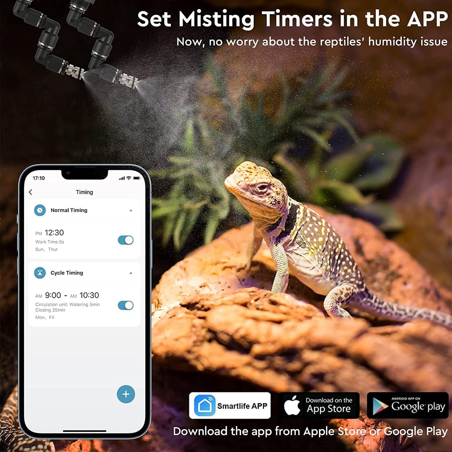 Moistenland WiFi Enabled Reptile Mister for Terrariums, Reptile Misting System for Snake Ball Python Tortoise Lizard Aquarium with 2 Adjustable Misting Nozzles