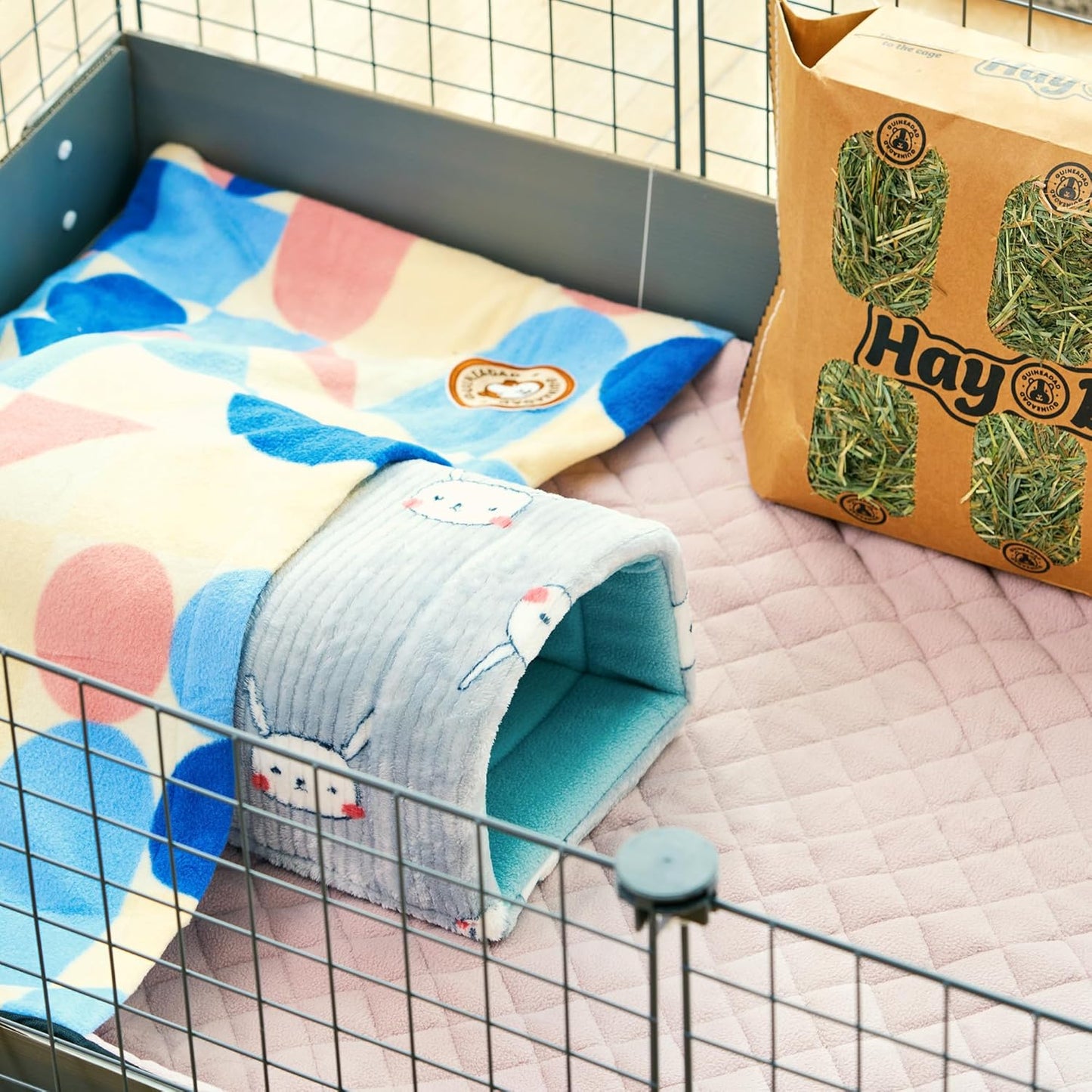 GuineaDad Premium Liner – Fleece Guinea Pig Cage Liner – Ultra-Plush Reusable Fleece Bedding with Waterproof Bottom – Extra Absorbent Liner for 2x4 C&C Cage (Rainy Day)
