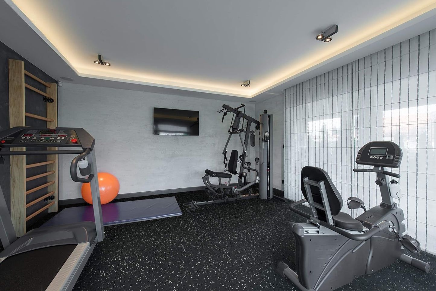 Playsafer Genaflex Rubber Gym Floor Mat, Heavy Duty Commercial Protective Gym Flooring Roll - 8mm Thick (10% Tan, 4' X 4')