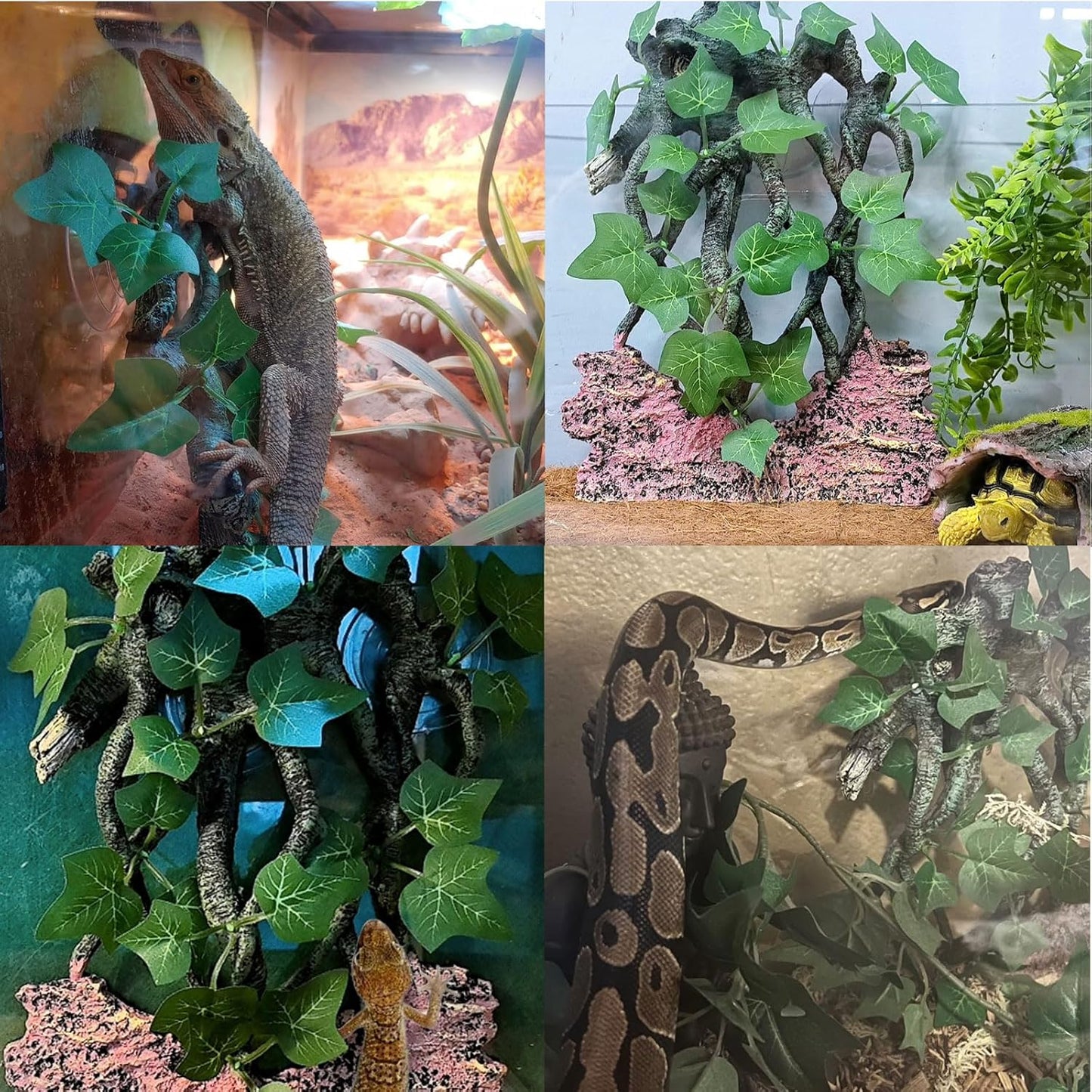 BNOSDM Reptile Climbing Branch,Crested Gecko Climb Corner Branch with Suction Cup,Bearded Dragon Resin Tree Branches,Reptile Tank Rainforest Background Decor for Lizard Chameleons Hermit Crabs Spiders