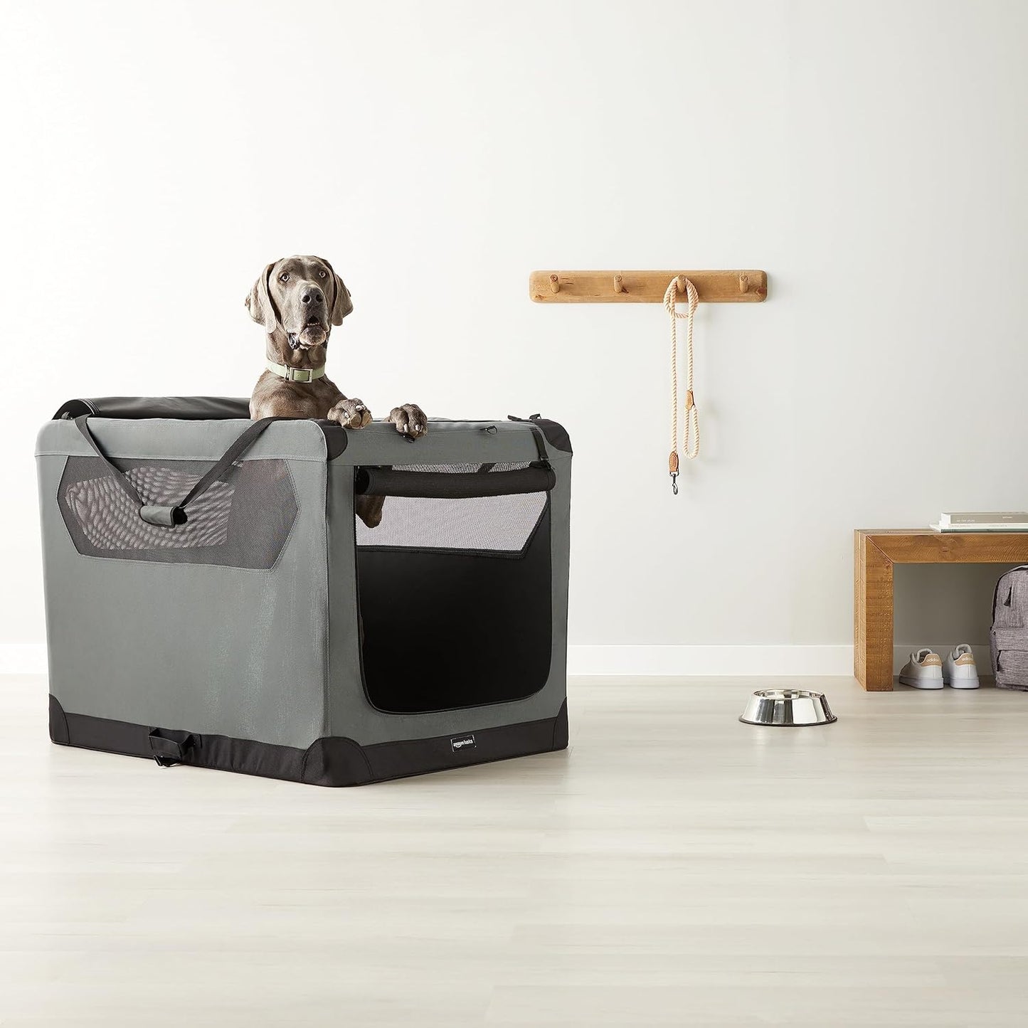 Amazon Basics Folding Portable Soft Pet Dog Crate Carrier Kennel, 42 x 31 x 31 inches, Grey