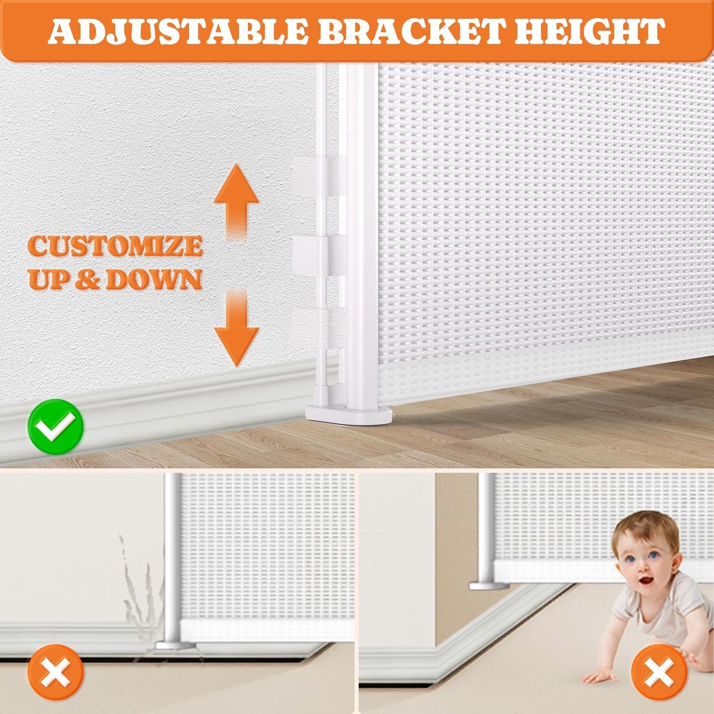 Pawtners Retractable Baby Gates Extra Wide, 41" Tall Extends up to 120" Wide, Dog Gate Indoor with Cat Door for Stairs, Pet Gate with Support Rods for Doorways Hallways Indoor & Outdoor-White