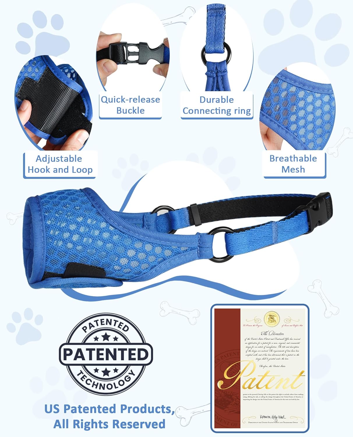 LUCKYPAW Soft Muzzle for Medium Large Sized Dogs Beagle Labrador German Shepherds, Dog Muzzle to Prevent Biting Chewing, Adjustable Breathable Mouth Guard for Grooming Walking Training(Blue, M)