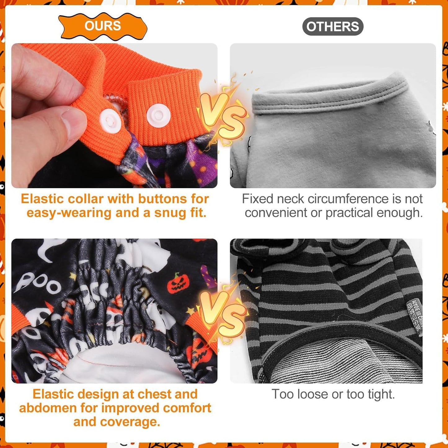 BEAUTYZOO Dog Halloween Pajamas Large Sized Dog, Fleece Funny Ghost Pumpkin Costumes for Dogs, Soft Stretchable Doggy Onesie with Feet, Pet Apparel Clothes for Large Dogs Boy Girl, Black XL