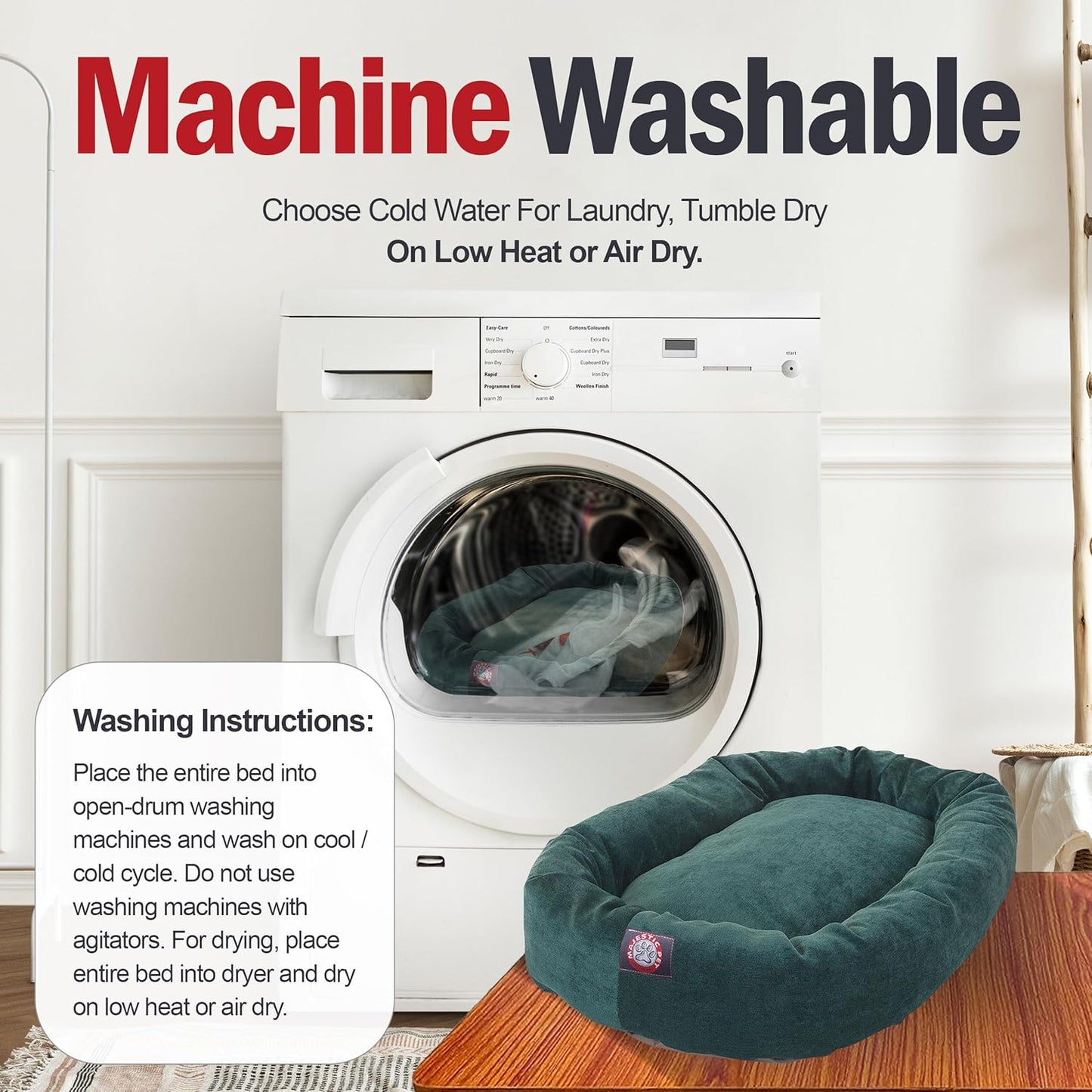 Majestic Pet 40 Inch Micro Velvet Calming Dog Bed Washable 40x29x9 (inch) – Cozy Soft Round Donut Dog Bed with Spine for Head Support - Pet Bed Large – Marine (2025)