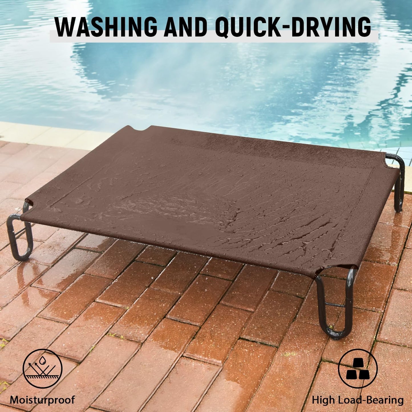 pettycare Elevated Outdoor Dog Bed - Raised Cots Beds for Small Dogs, Waterproof Pet Hommock Easy to Assemble, Cooling with Teslin Mesh, Durable, Non Slip, Indoor & Outdoor, Up to 35 lbs, Brown