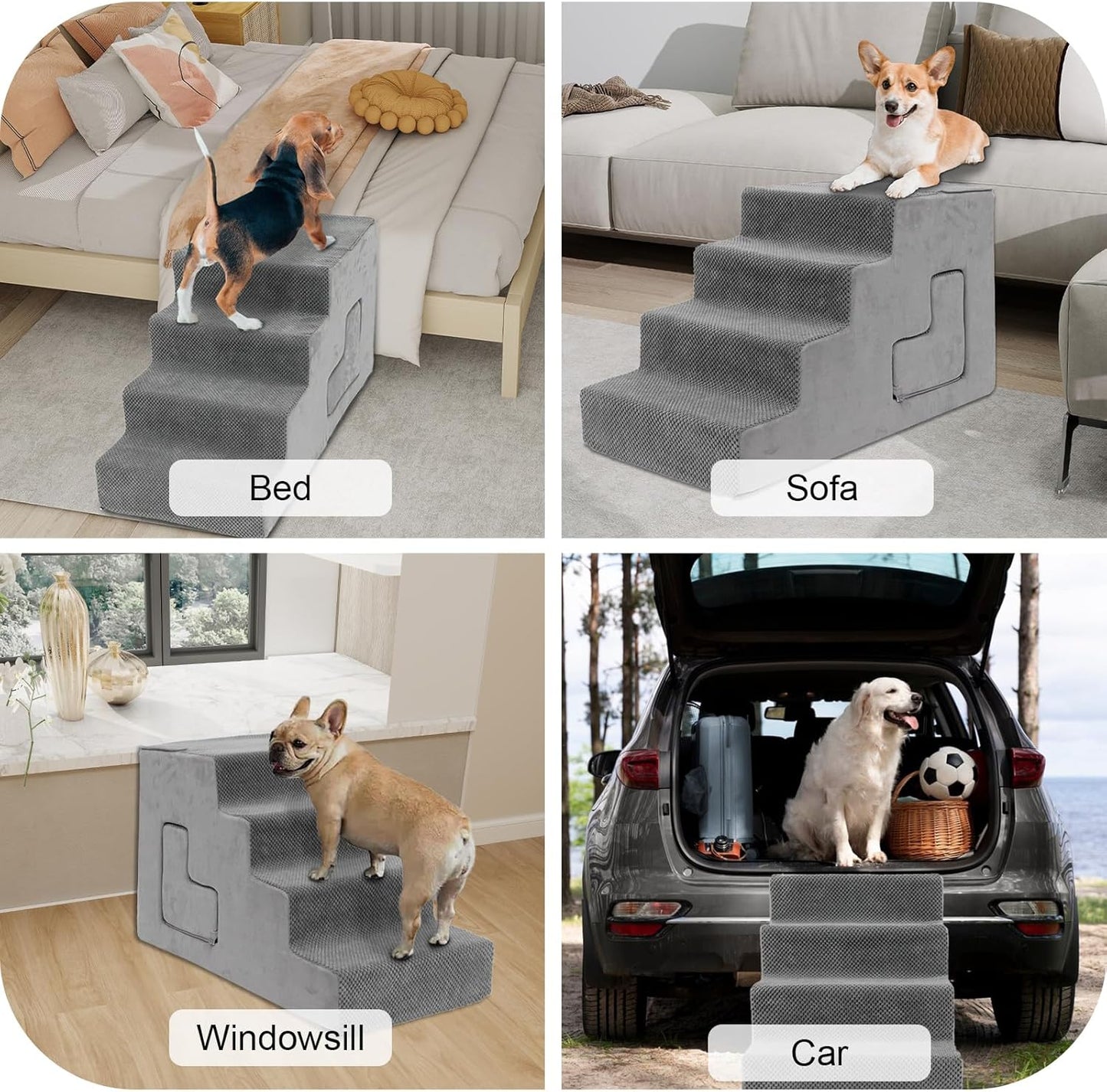 Dog Stairs for Small Dogs 27”H, 6-Step Dog Steps for High Bed, High-Density Foam Pet Stairs with Non-Slip Removable Washable Cover to Get on Bed
