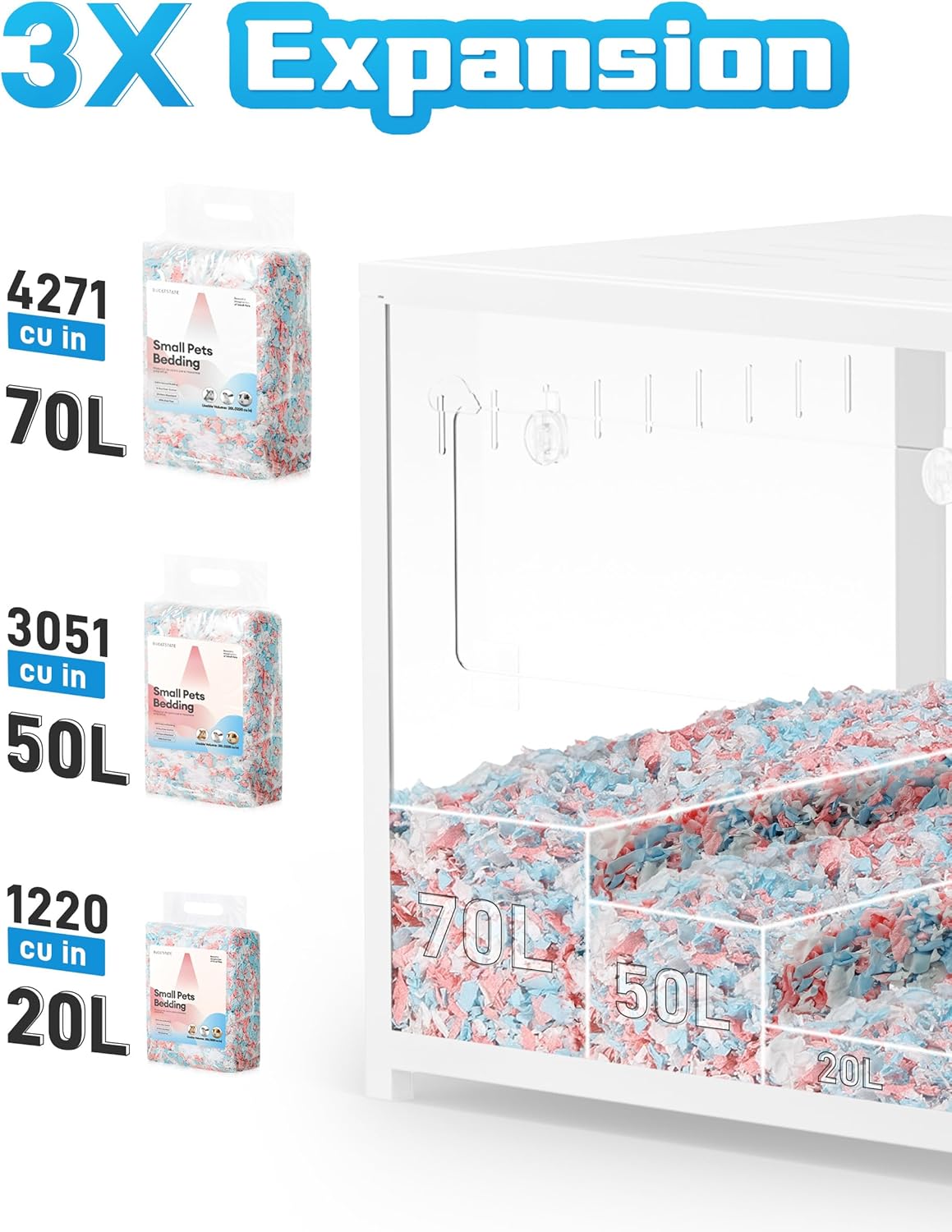 BUCATSTATE Hamster Bedding 70L, 99% Dust-Free Guinea Pig Bedding Odor Control Paper Bedding, Cozy Small Animal Bedding for Rabbit Rat Syrian Dwarf Hamsters Gerbils (Blue)