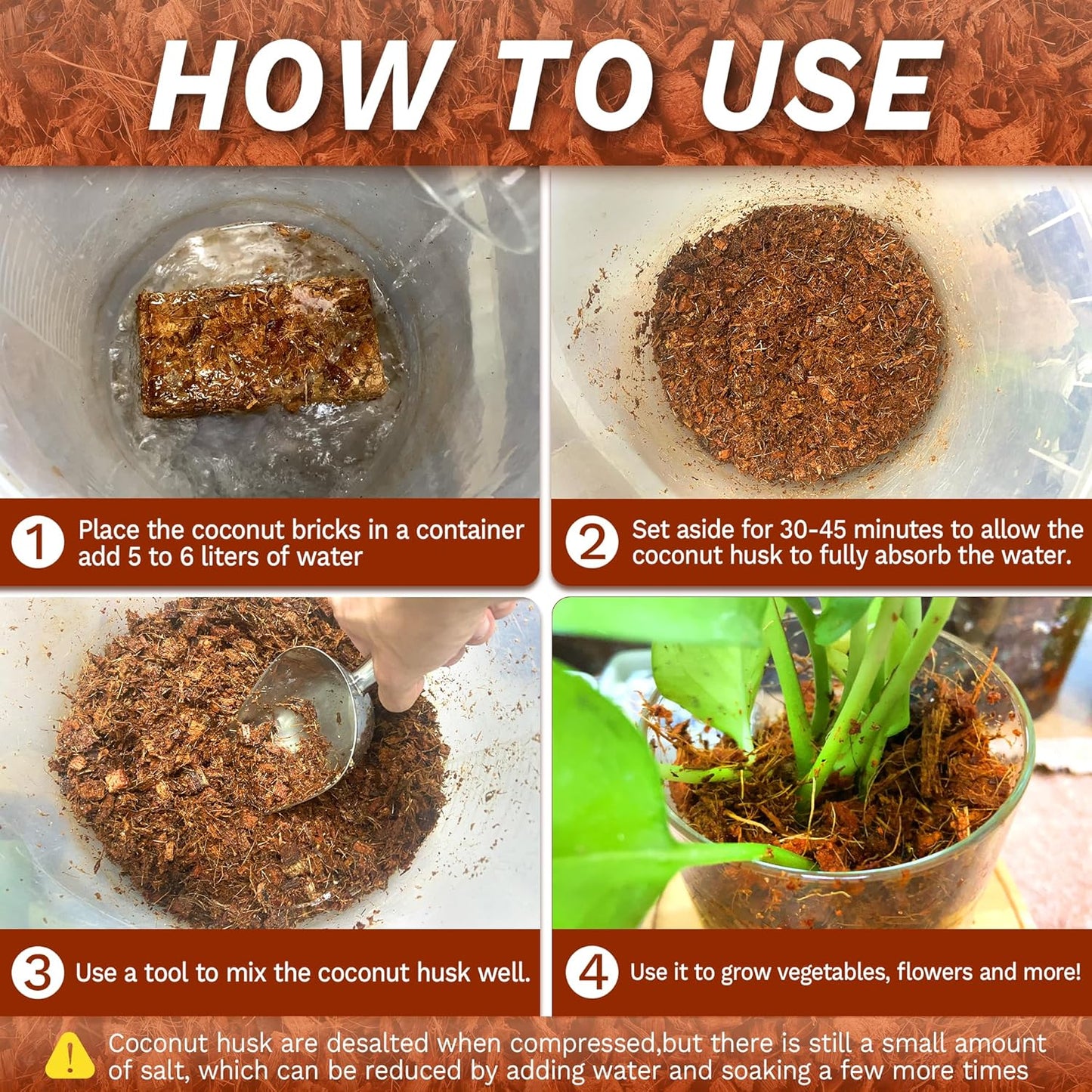 Coco Chips for Plant - 10LB Organic Coconut Husk Chips with Low EC & PH Balanced, High Expansion Coconut Substrate Coco Husk Mulch for Garden, Flowers and Reptile