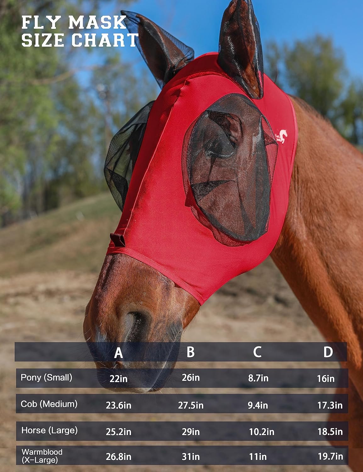 Horse Fly Mask with Ears, UV Protection Mask for Horses, Elasticity Mask with Big Mesh Eye Covers, Snug Fitting Comfortable Breathable Lightweight Rose Red Cob