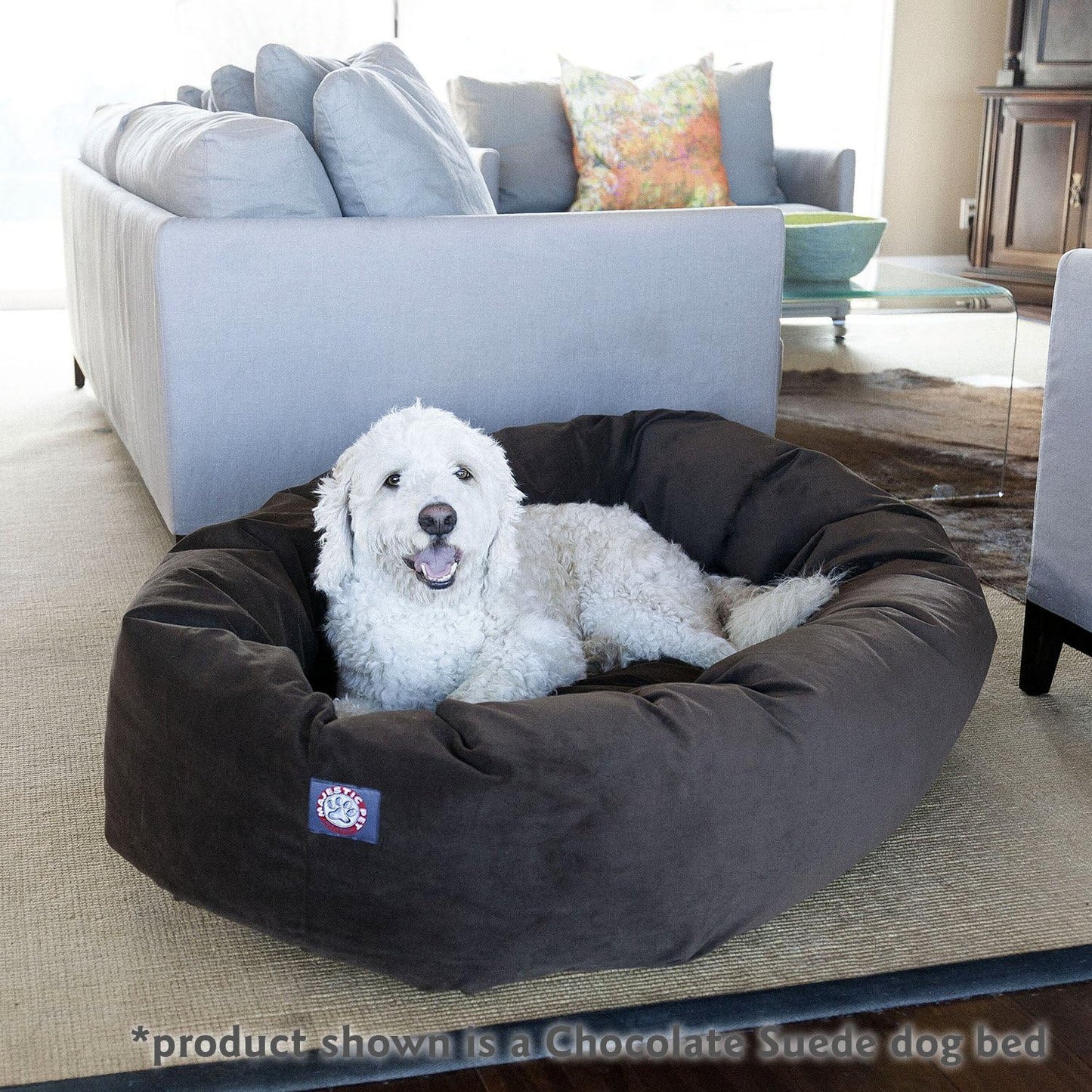 Majestic Pet 24 Inch Suede Calming Dog Bed Washable 24x19x7 (Inch) – Cozy Soft Round Donut Dog Bed with Spine Support for Dogs to Rest Their Head - Pet Bed Small – Black