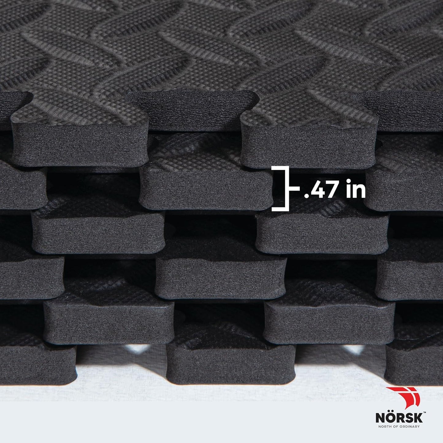 Norsk Foam Floor Gym Mats with Interlocking Tiles, .47" Thick, 24"x24", 42-Pack, 168 Square Feet, Diamond Plate Design, Black
