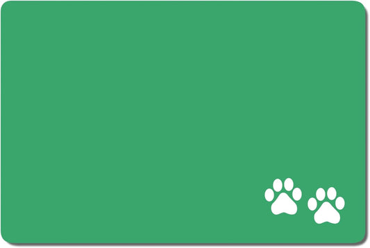 Rnivvi Dog Food Mat, 16" x 24" Footprint Absorbent Dog Cat Bowl Mat for Food and Water, Cute Anti-Slip Rubber Pet Feeding Rug Protect Floors, Puppy Placemat for Feeding & Watering Supplies, Green