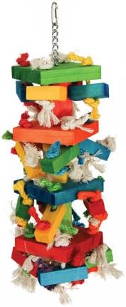 Featherland Paradise Knots N Blocks Bird Toy, Bird Toys, for Parrots, Cockatoos, Macaws, Very Large Birds and Big Beaks