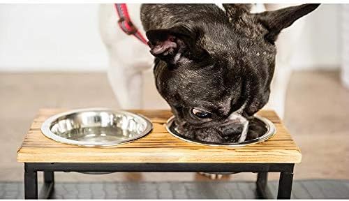 Mango Wood Dog Bowl Stand - Elevated Pet Feeder with 2 Stainless Steel Bowls - Raised Food and Water Dish Set for Dogs and Cats, Available in 4 Sizes, Pet Dining Station, Large/48oz