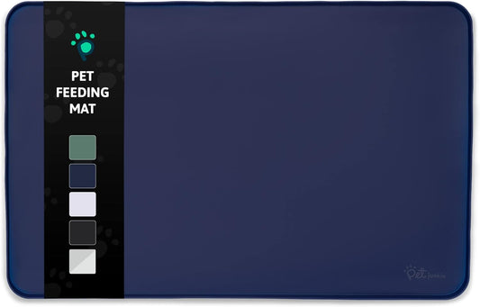 Silicone Dog Mat for Water Bowl and Food Dish, Pet Mat for Floors, Waterproof Dog Food Tray (Dark Blue)